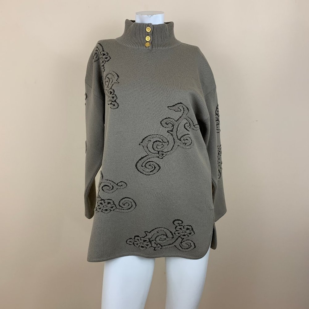 Escada Wool Taupe Textured Patterned Sweater - image 1